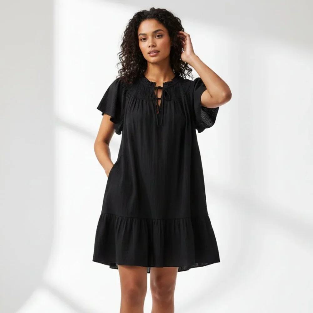 J.Crew Smocked Cotton Ruffle Sleeve Airy Gauze Babydoll Mini Dress Size XL NWT